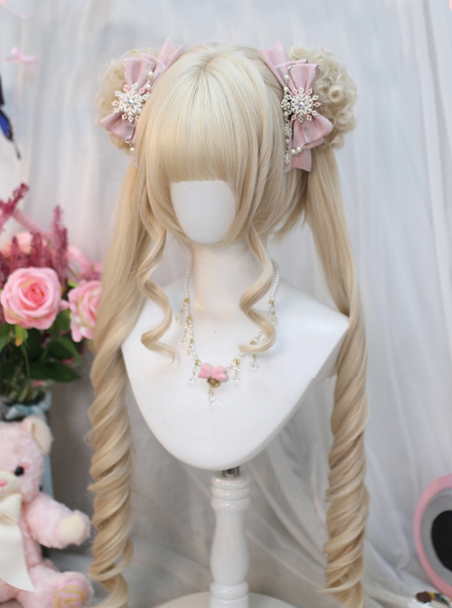 Mood Series Light Walnut Golden Cute Sweet Lolita Double Ponytails Roman Curly Long Hair Wig