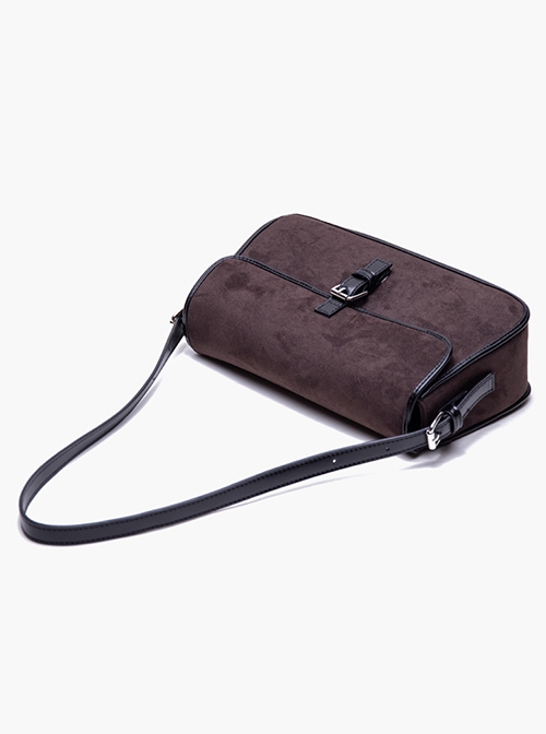 Simple Retro Suede Contrasting Color Metal Buckle Decoration Daily Versatile Kawaii Fashion Shoulder Bag