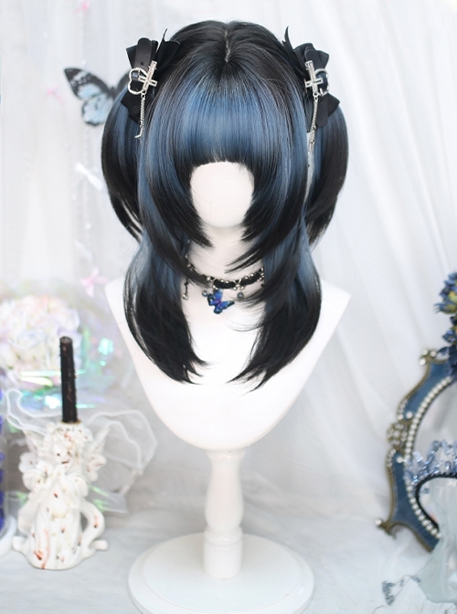 Tear Butterfly Series Black Blue Gradient Layered Jellyfish Hairstyle Sweet Lolita Mid Long Wig