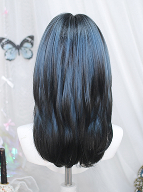 Tear Butterfly Series Black Blue Gradient Layered Jellyfish Hairstyle Sweet Lolita Mid Long Wig