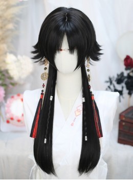 Chinese Ancient Style Black Jellyfish Head Mid Split Bangs Slightly Curled Hairstyle Ouji Fashion Long Wig