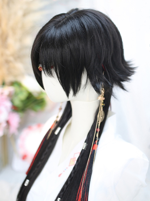 Chinese Ancient Style Black Jellyfish Head Mid Split Bangs Slightly Curled Hairstyle Ouji Fashion Long Wig