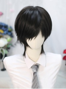 Japanese Male High School Student Side-Parted Bangs Black Wolf Tail Short Hair Ouji Fashion Wig