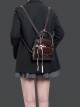 Retro Chocolate Brown Patent Leather Sweet Ribbon Bow Kawaii Fashion Mini Daily Versatile Backpack