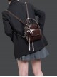 Retro Chocolate Brown Patent Leather Sweet Ribbon Bow Kawaii Fashion Mini Daily Versatile Backpack