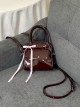 Retro Chocolate Brown Patent Leather Sweet Ribbon Bow Kawaii Fashion Mini Daily Versatile Backpack