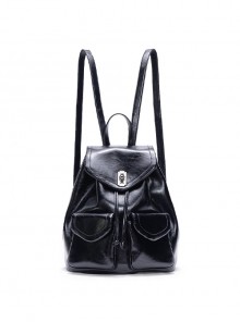 Simple Daily Black Metal Buckle Multi Pocket Versatile Soft Kawaii Fashion Backpack