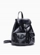 Simple Daily Black Metal Buckle Multi Pocket Versatile Soft Kawaii Fashion Backpack