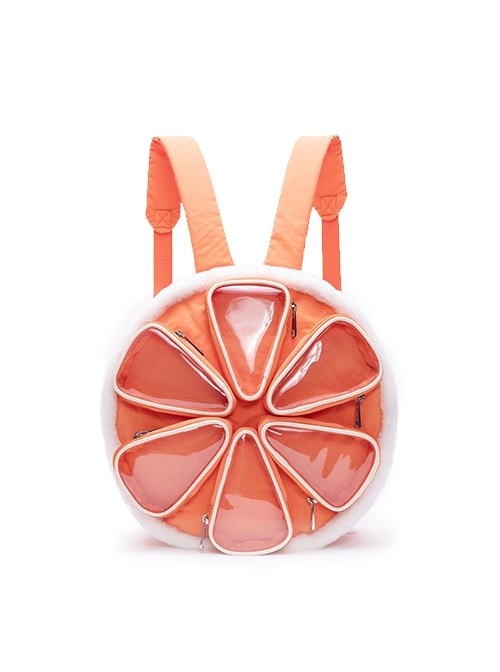 Cute Unique Orange Divided Multi Layered Lightweight Quilted Plush Kawaii Fashion Creative Backpack