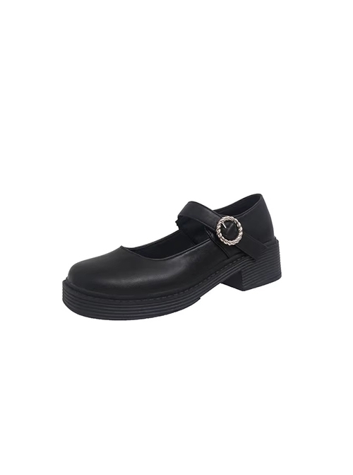 Retro British College Style Soft Girl PU School Lolita Square Toe Thick-Soled Mary Jane Shoes