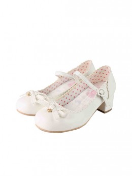 Sweet Bean Series Cute Sweet Lolita PU Lace Bowknot Rubber Sole Low Heel Mary Jane Shoes