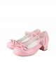 Sweet Bean Series Cute Sweet Lolita PU Lace Bowknot Rubber Sole Low Heel Mary Jane Shoes