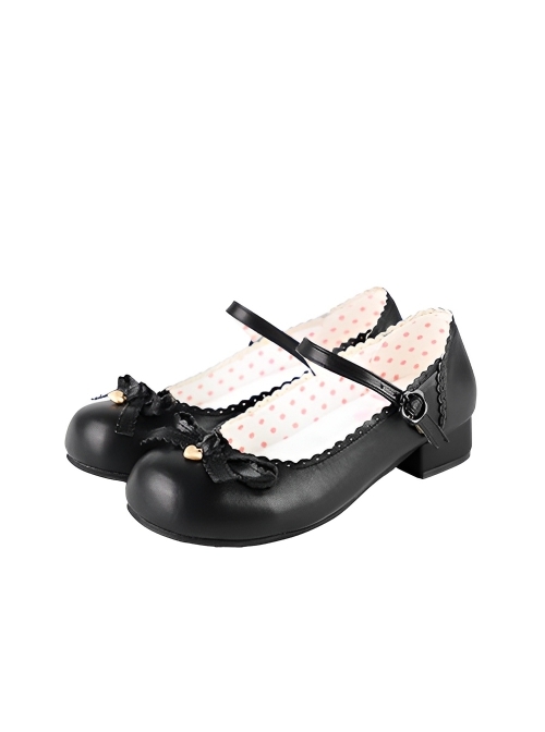 Sweet Bean Series Sweet Lolita PU Princess Style Mid Heel Soft Rubber Sole Bowknot Mary Jane Shoes