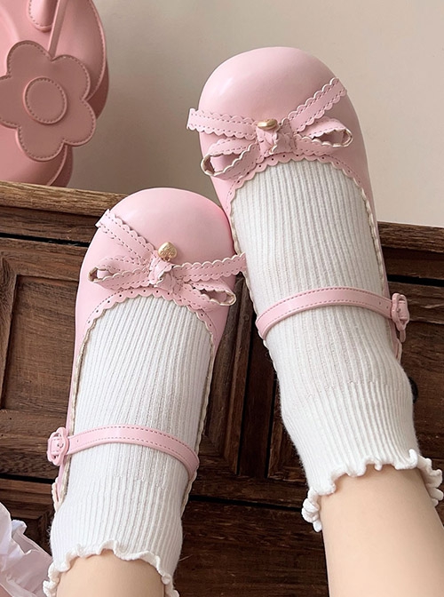 Sweet Bean Series Sweet Lolita PU Princess Style Mid Heel Soft Rubber Sole Bowknot Mary Jane Shoes