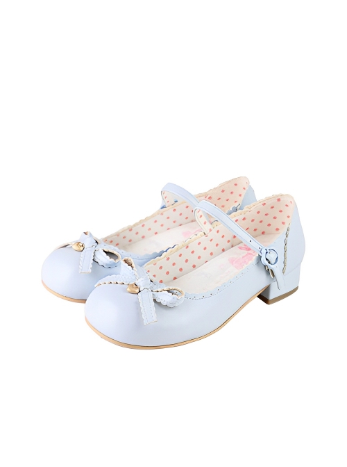 Sweet Bean Series Sweet Lolita PU Princess Style Mid Heel Soft Rubber Sole Bowknot Mary Jane Shoes