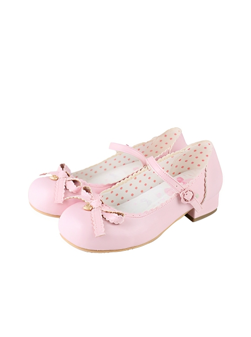 Sweet Bean Series Sweet Lolita PU Princess Style Mid Heel Soft Rubber Sole Bowknot Mary Jane Shoes