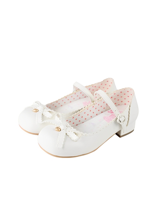 Sweet Bean Series Sweet Lolita PU Princess Style Mid Heel Soft Rubber Sole Bowknot Mary Jane Shoes