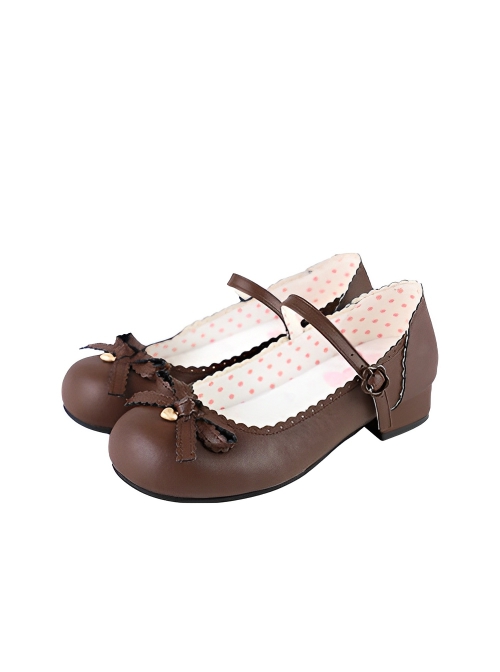 Sweet Bean Series Sweet Lolita PU Princess Style Mid Heel Soft Rubber Sole Bowknot Mary Jane Shoes