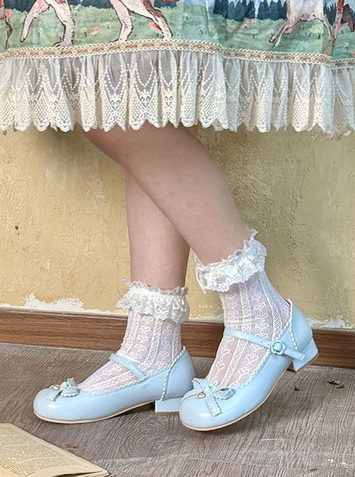 Sweet Bean Series Sweet Lolita PU Princess Style Mid Heel Soft Rubber Sole Bowknot Mary Jane Shoes