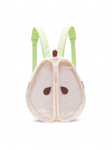 Cute Creative Green Apricot Contrast Pear Shape Plush Edge Decoration Soft Padded Kawaii Fashion Backpack