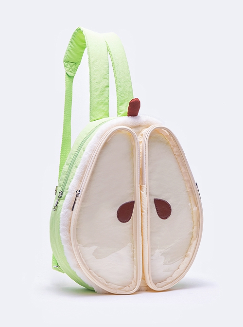 Cute Creative Green Apricot Contrast Pear Shape Plush Edge Decoration Soft Padded Kawaii Fashion Backpack