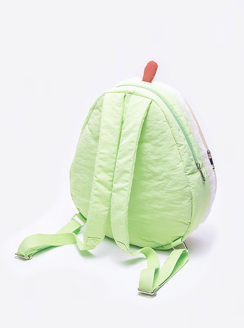 Cute Creative Green Apricot Contrast Pear Shape Plush Edge Decoration Soft Padded Kawaii Fashion Backpack