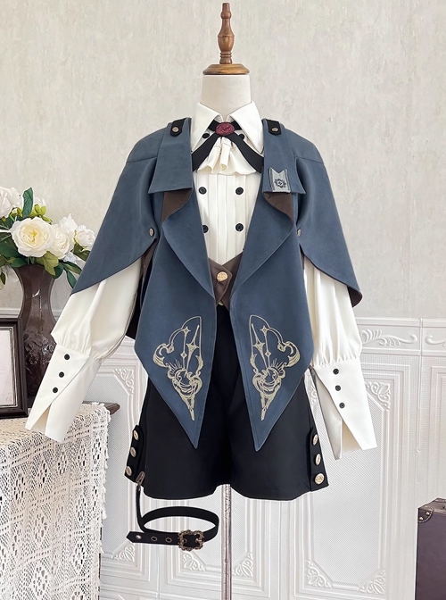 Narrative Poem Series Young Master Prince Ouji Fashion Handsome Shirt Cape Lapel Vest Shorts Set