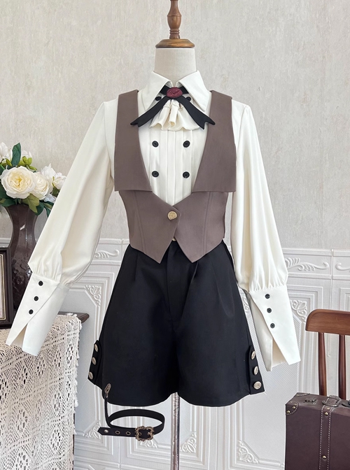 Narrative Poem Series Young Master Prince Ouji Fashion Handsome Shirt Cape Lapel Vest Shorts Set