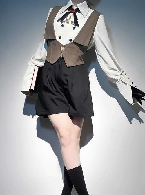 Narrative Poem Series Young Master Prince Ouji Fashion Handsome Shirt Cape Lapel Vest Shorts Set