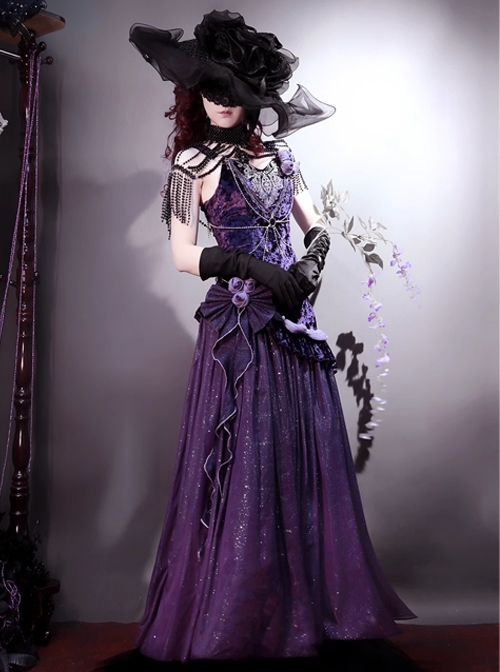 Purple Night Star River Series Dreamy Sexy Elegant Dark Purple Classic Lolita Sleeveless Slim Fit Fishtail Dress Set