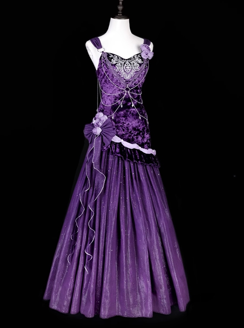 Purple Night Star River Series Dreamy Sexy Elegant Dark Purple Classic Lolita Sleeveless Slim Fit Fishtail Dress Set