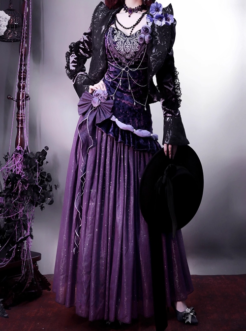 Purple Night Star River Series Dreamy Sexy Elegant Dark Purple Classic Lolita Sleeveless Slim Fit Fishtail Dress Set