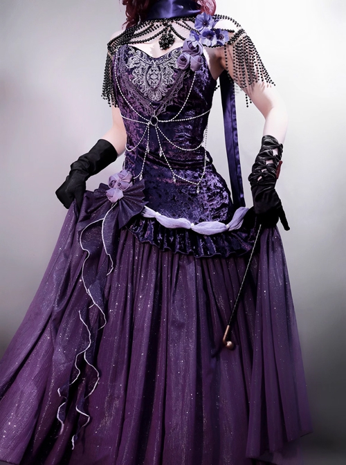 Purple Night Star River Series Dreamy Sexy Elegant Dark Purple Classic Lolita Sleeveless Slim Fit Fishtail Dress Set