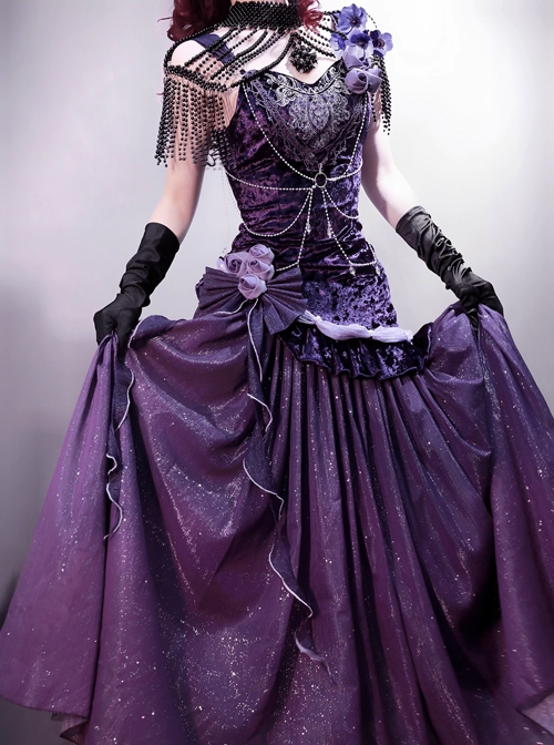 Purple Night Star River Series Dreamy Sexy Elegant Dark Purple Classic Lolita Sleeveless Slim Fit Fishtail Dress Set