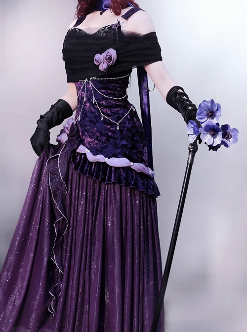 Purple Night Star River Series Dreamy Sexy Elegant Dark Purple Classic Lolita Sleeveless Slim Fit Fishtail Dress Set