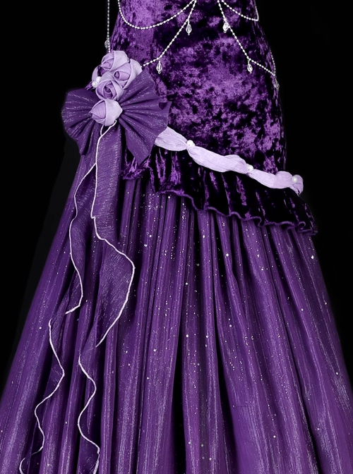 Purple Night Star River Series Dreamy Sexy Elegant Dark Purple Classic Lolita Sleeveless Slim Fit Fishtail Dress Set