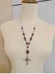 Exquisite Gemstone Handmade Gothic Lolita Beads Thorn Rose Cross Pendant Sweater Necklace