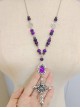 Exquisite Gemstone Handmade Gothic Lolita Beads Thorn Rose Cross Pendant Sweater Necklace