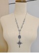 Exquisite Gemstone Handmade Gothic Lolita Beads Thorn Rose Cross Pendant Sweater Necklace