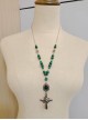 Exquisite Gemstone Handmade Gothic Lolita Beads Thorn Rose Cross Pendant Sweater Necklace