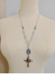 Exquisite Gemstone Handmade Gothic Lolita Beads Thorn Rose Cross Pendant Sweater Necklace