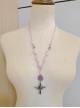 Exquisite Gemstone Handmade Gothic Lolita Beads Thorn Rose Cross Pendant Sweater Necklace