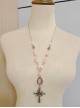 Exquisite Gemstone Handmade Gothic Lolita Beads Thorn Rose Cross Pendant Sweater Necklace