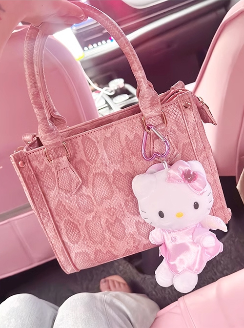 Goodbye Muse Series Exquisite Girl Kawaii Fashion Pink Imitation Snake Leather Small Square Handbag