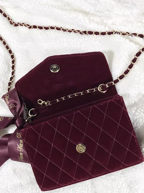 Clara Series Exquisite Velvet Diamond Pattern Chain Classic Lolita Crossbody Handbag