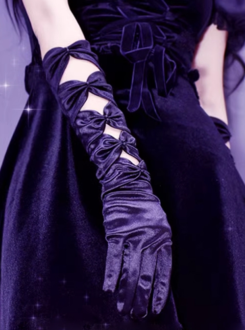 Elegant Velvet Texture Punk Gothic Lolita Sweet Cool Sexy Bowknot Hollowed Out Gloves