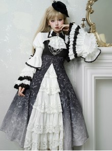 Withered Bone Magic Series Gorgeous Dark Gothic Lolita Palace Style Ruff Puff Sleeve Shirt Elegant Dress