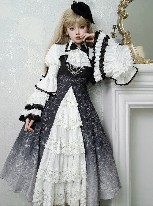 Withered Bone Magic Series Gorgeous Dark Gothic Lolita Palace Style Ruff Puff Sleeve Shirt Elegant Dress