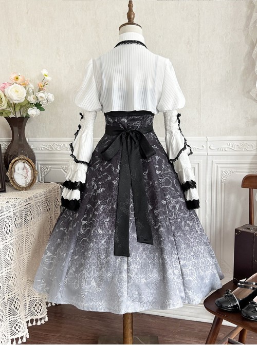 Withered Bone Magic Series Gorgeous Dark Gothic Lolita Palace Style Ruff Puff Sleeve Shirt Elegant Dress