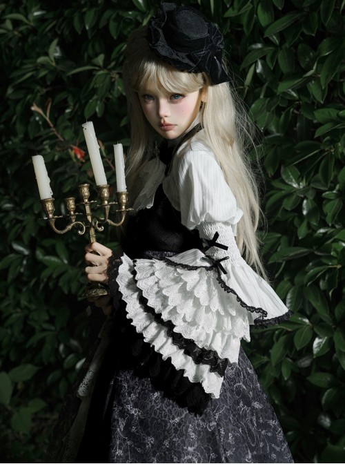 Withered Bone Magic Series Gorgeous Dark Gothic Lolita Palace Style Ruff Puff Sleeve Shirt Elegant Dress